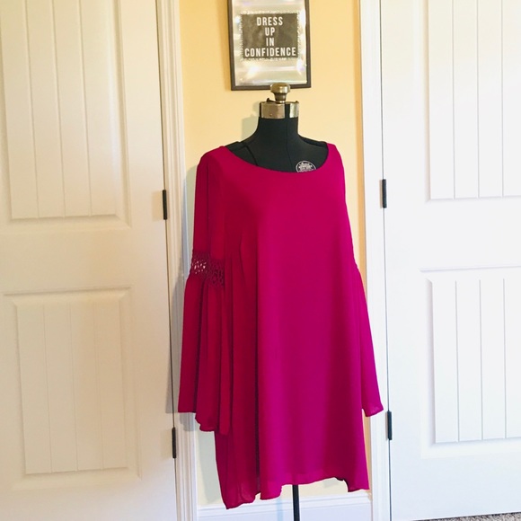 Fuschia Boho Dress/Tunic with Bell Sleeves - Picture 3 of 4